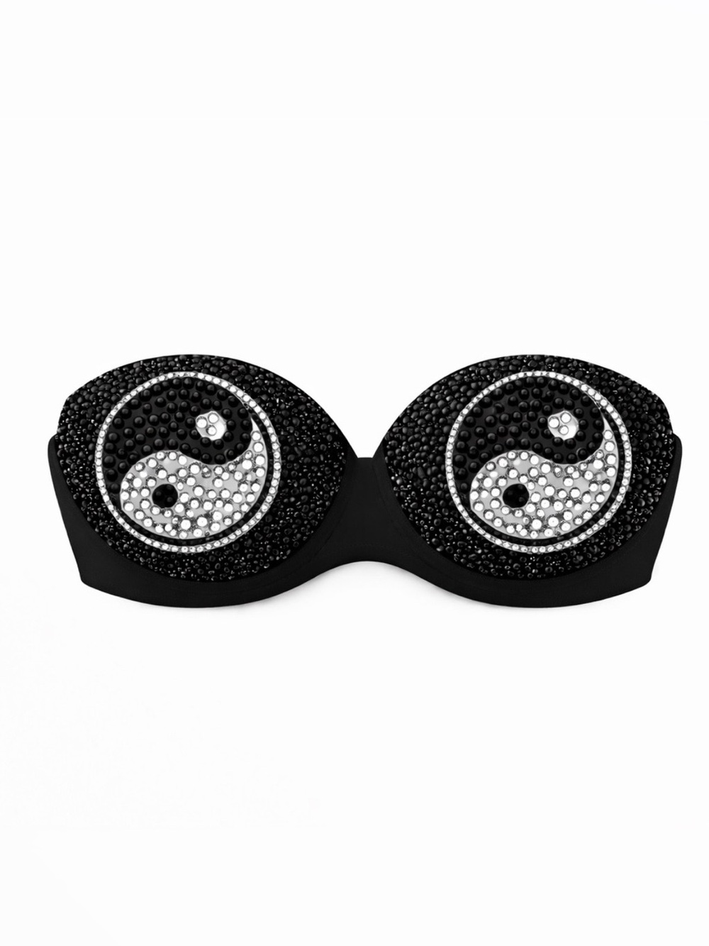 38DD Ying Yang Y2K Design Rhinestone Glam Bling Bra Top